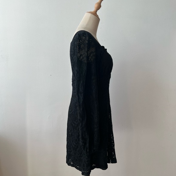 AQUA Black Lace Milkmaid Long Sleeve Short Dress Womens XS - Picture 4 of 5